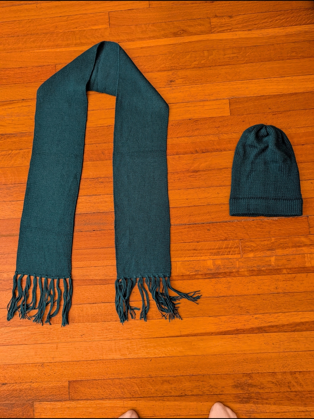 Genuine Alpaca Wool Knit Scarf and Beanie Set - Teal
